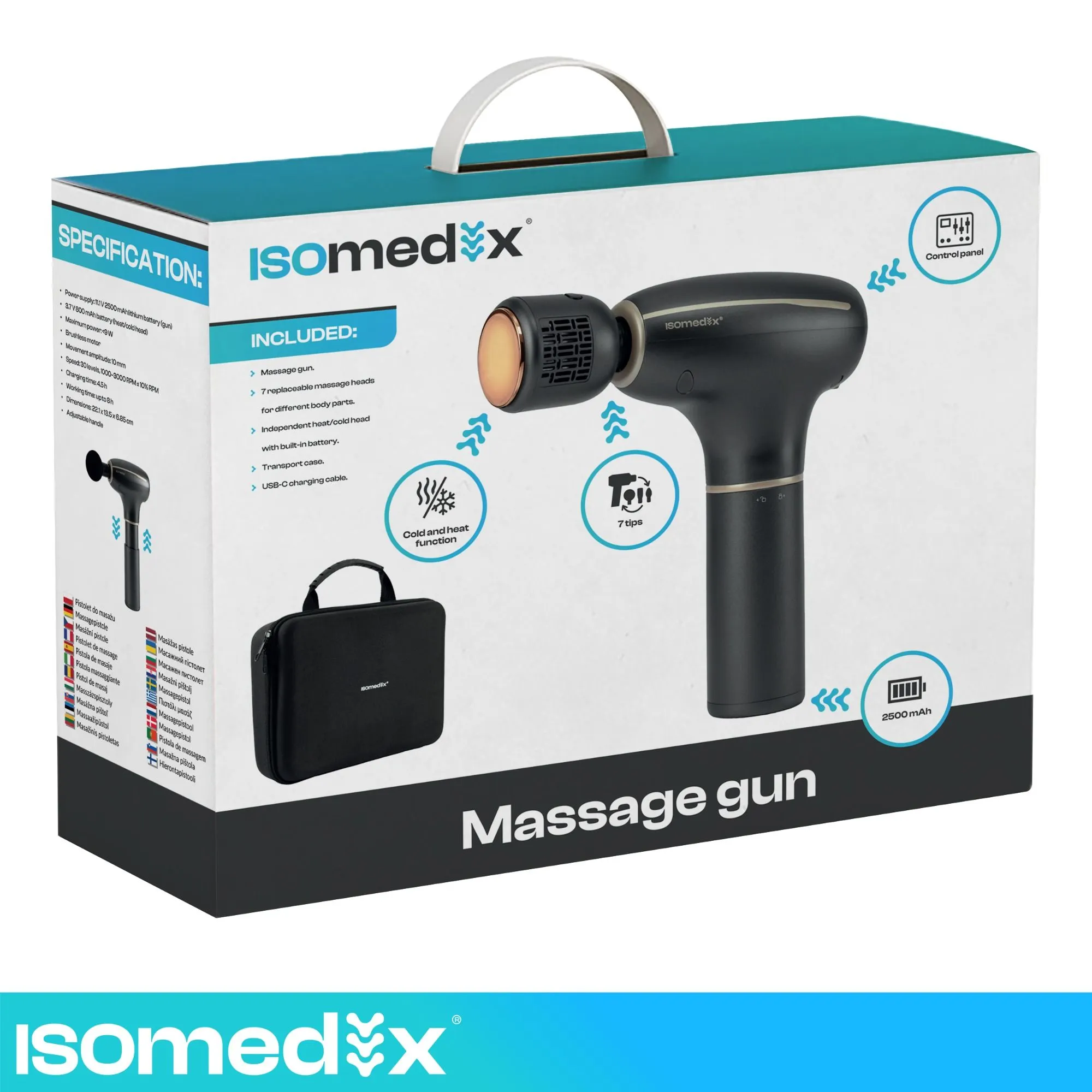Isomedix Pro Ultra massagepistol med värme & kyla – 7 huvuden