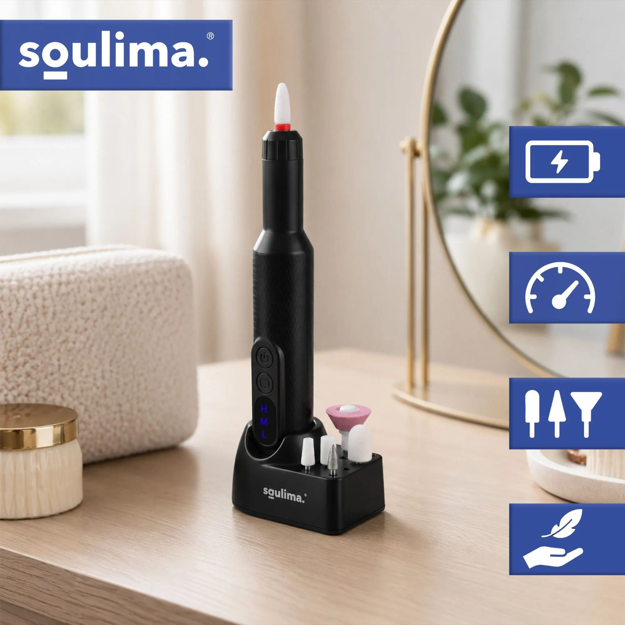 Soulima nagelfräs 18 000 varv/min – trådlös USB-C nagelfil