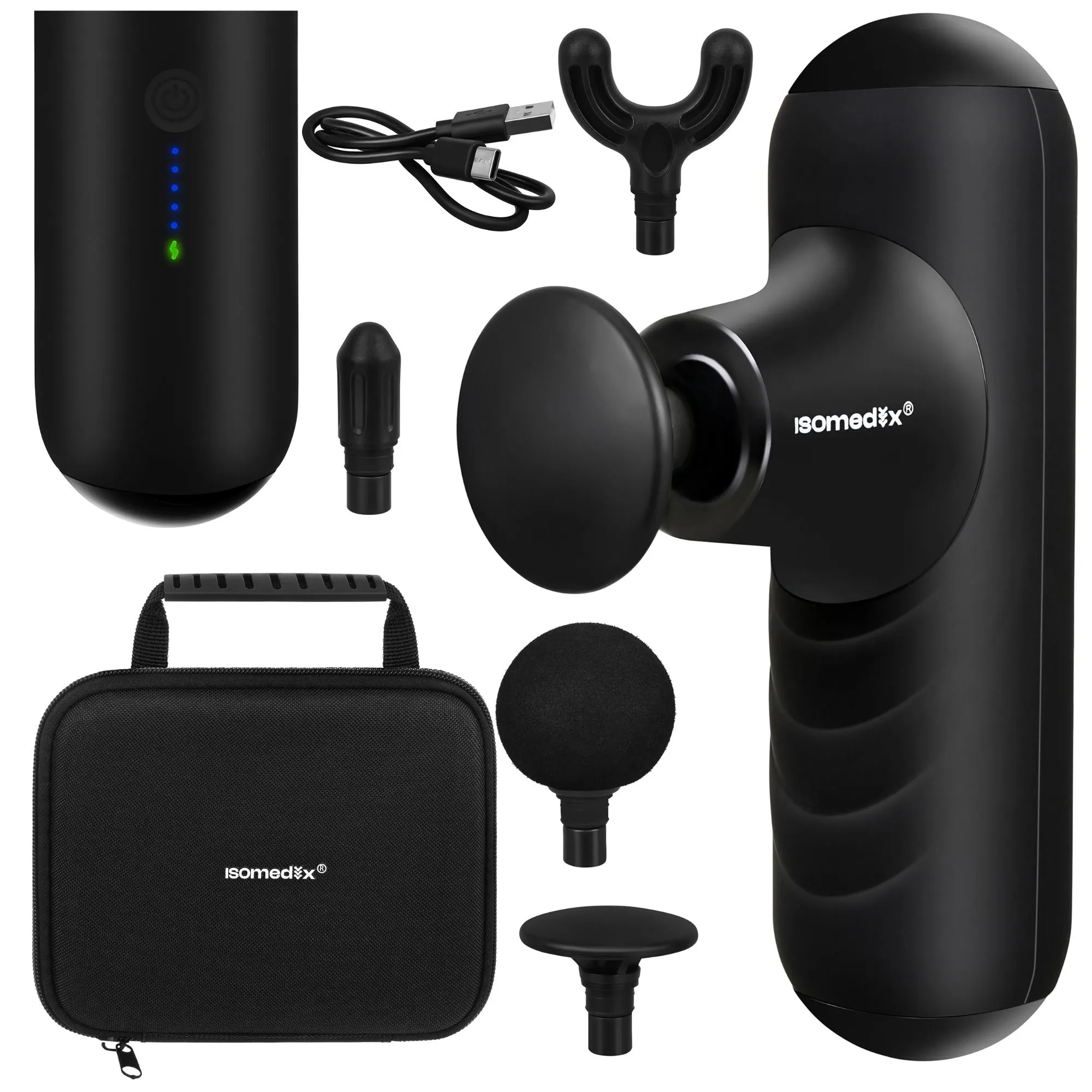 Mini massasjepistol – 5 moduser, 4 dyser, USB-C