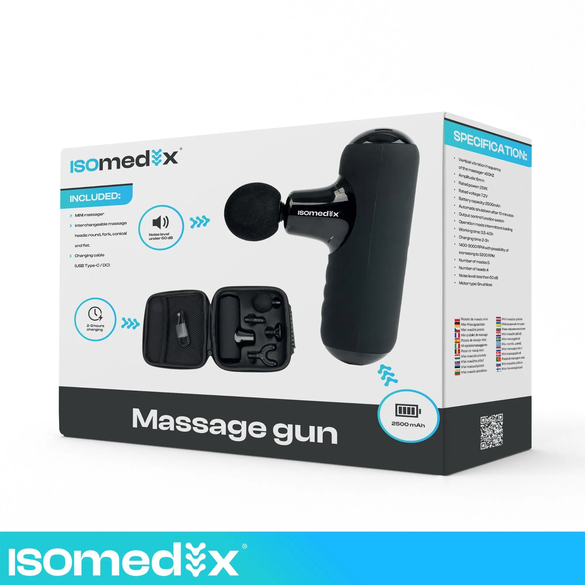 Mini-massagepistol – 5 lägen, 4 munstycken, USB-C