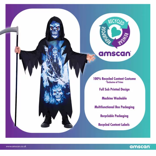 Halloween Reaper Kostym Barn 8–10 år – Robe & Mask