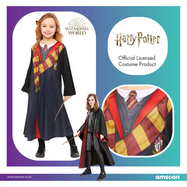 Harry Potter Hermione kostume til børn 4-6 år – Kjole og tryllestav