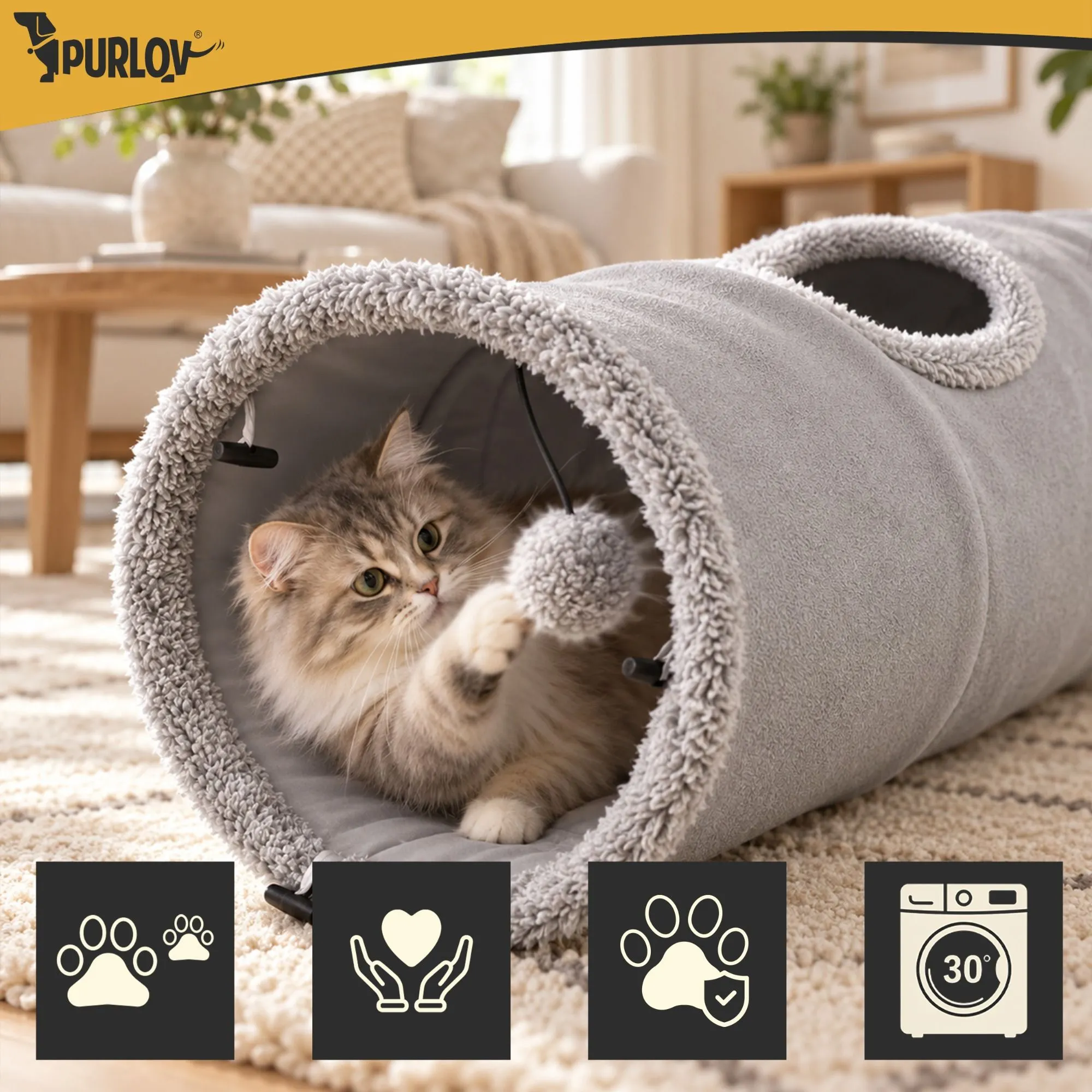 Kattetunnel 120 cm – Interaktiv kattetunnel med bold