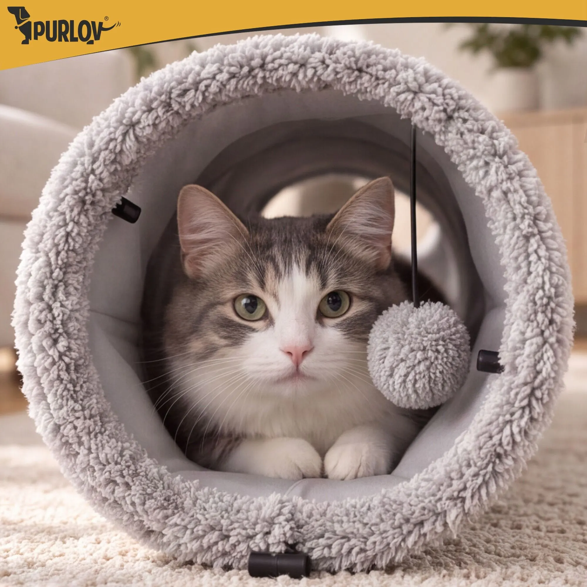 Kattetunnel 120 cm – Interaktiv kattetunnel med bold