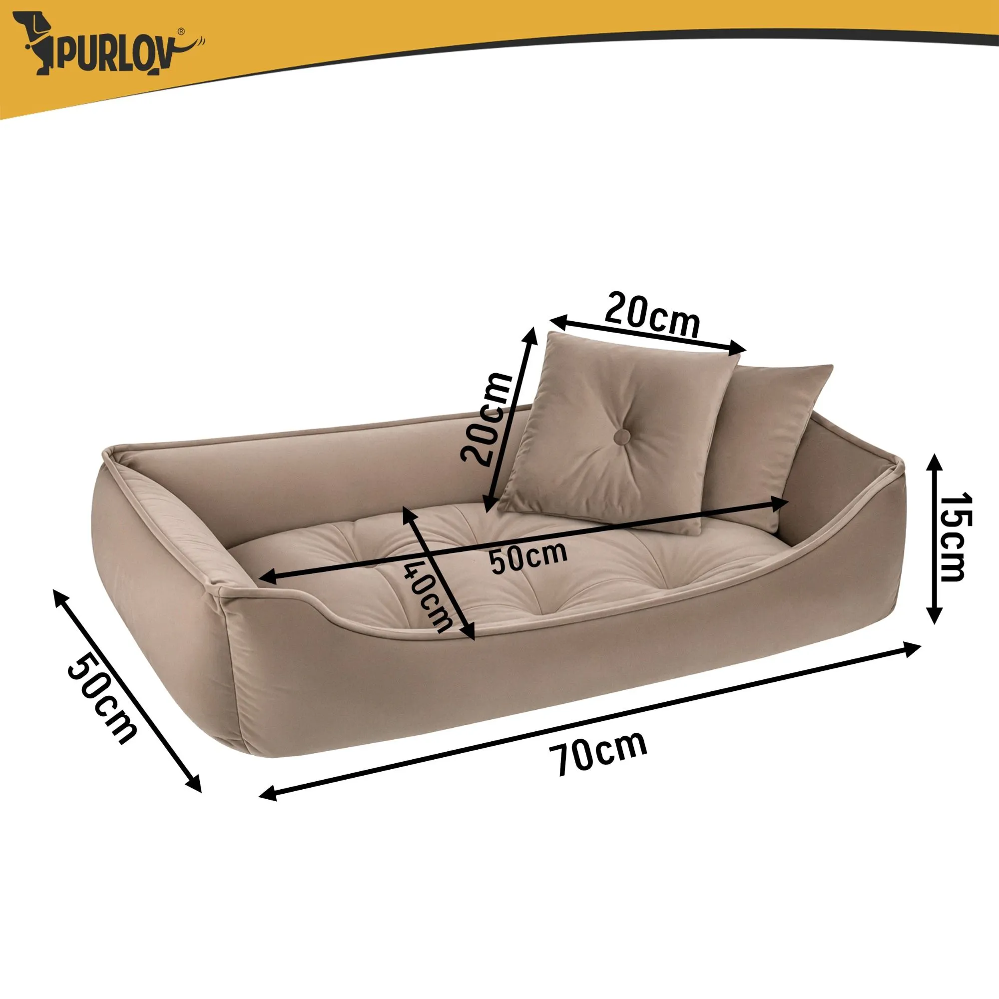 Hund- & Kattbädd 70x50 cm – Beige med 2 Kuddar