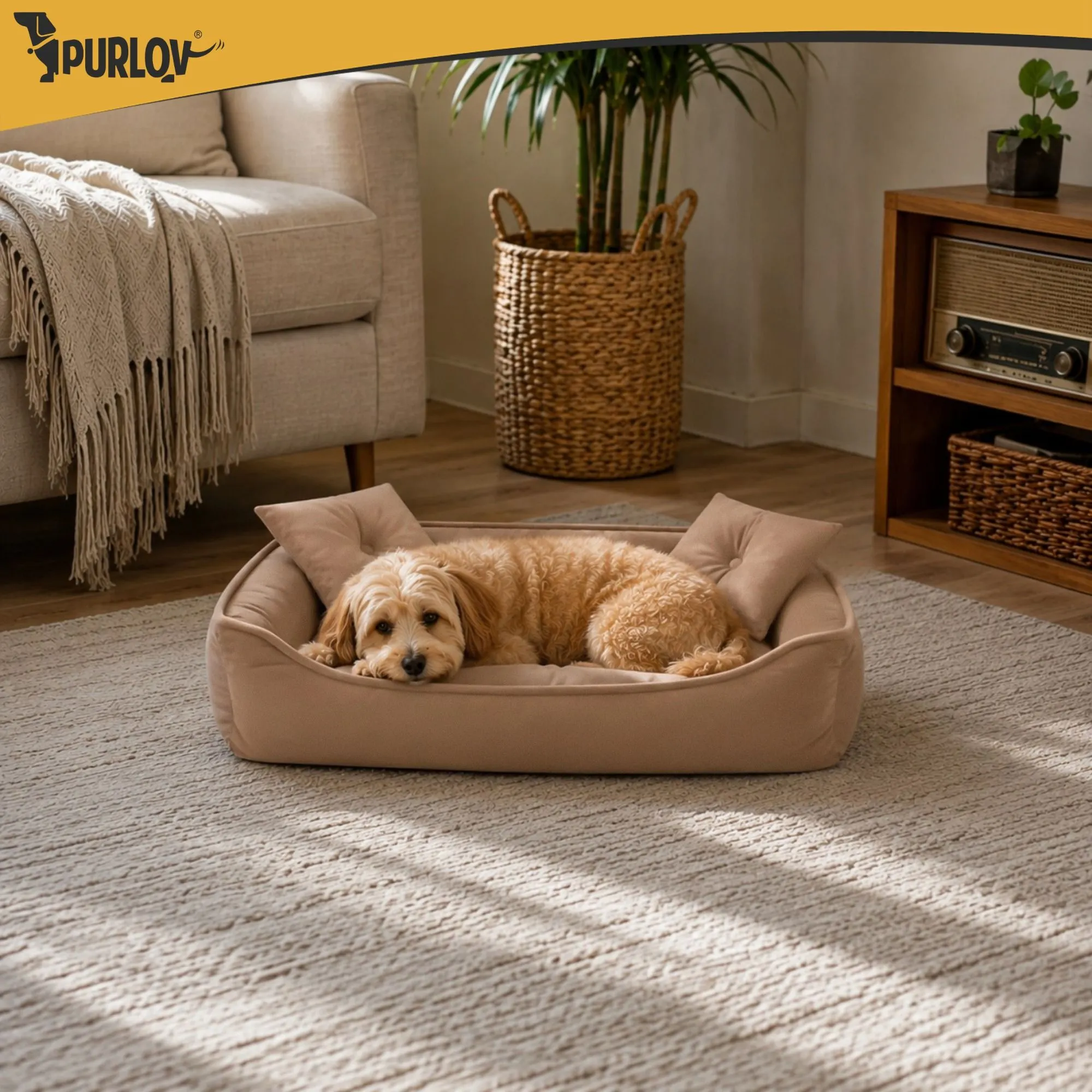 Hund- & Kattbädd 70x50 cm – Beige med 2 Kuddar