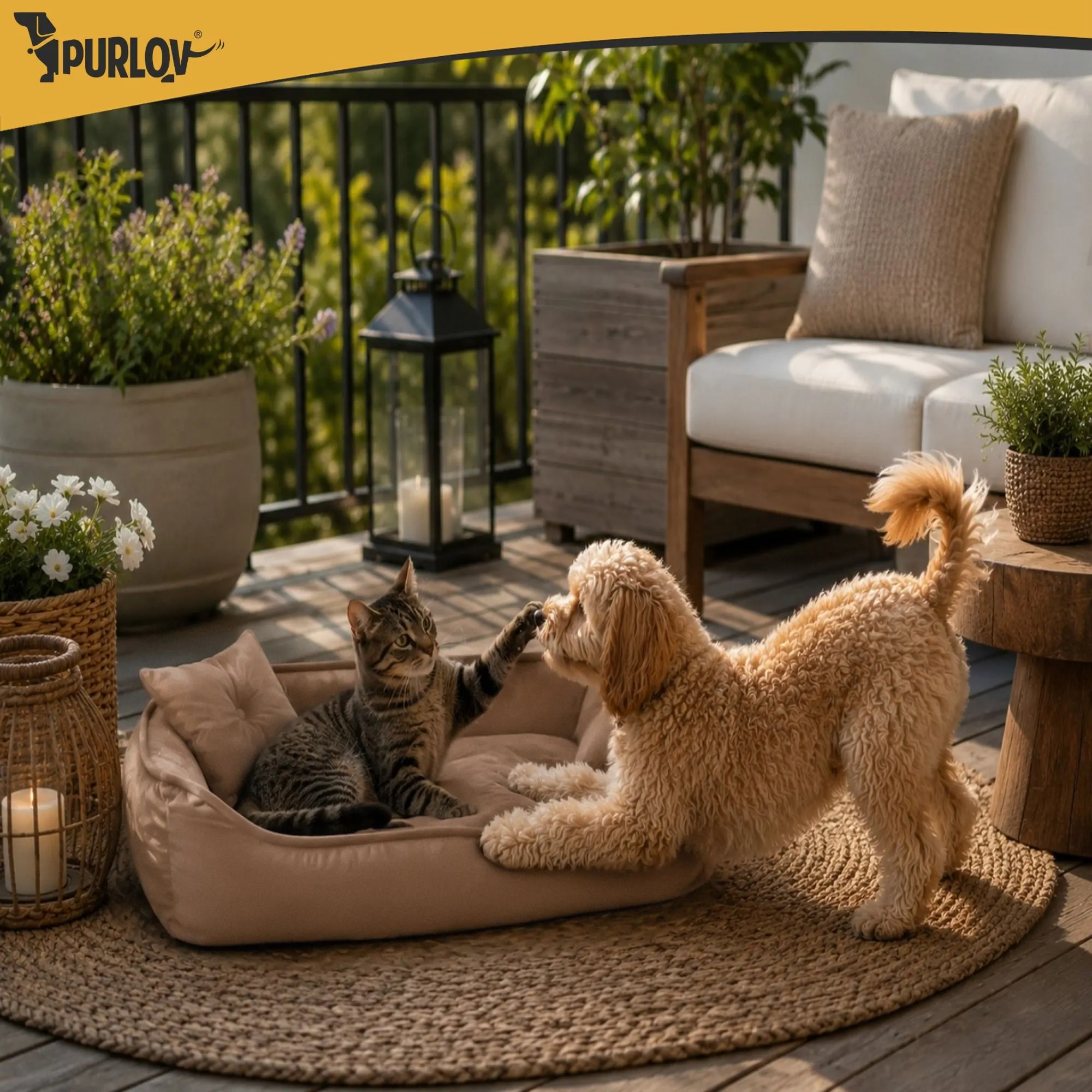 Hund- & Kattbädd 70x50 cm – Beige med 2 Kuddar