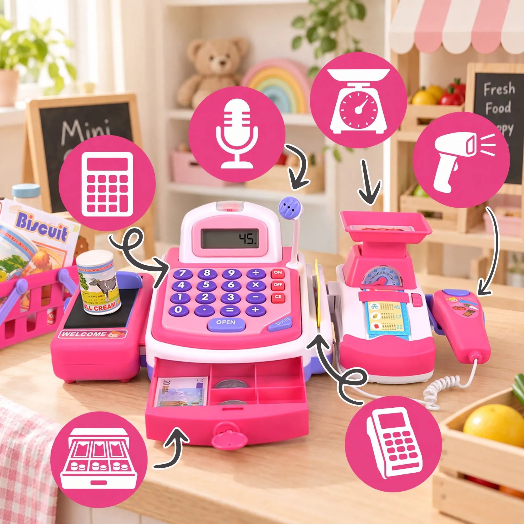 Children's Toy Cash Register with Scanner, Scale & Payment Terminal