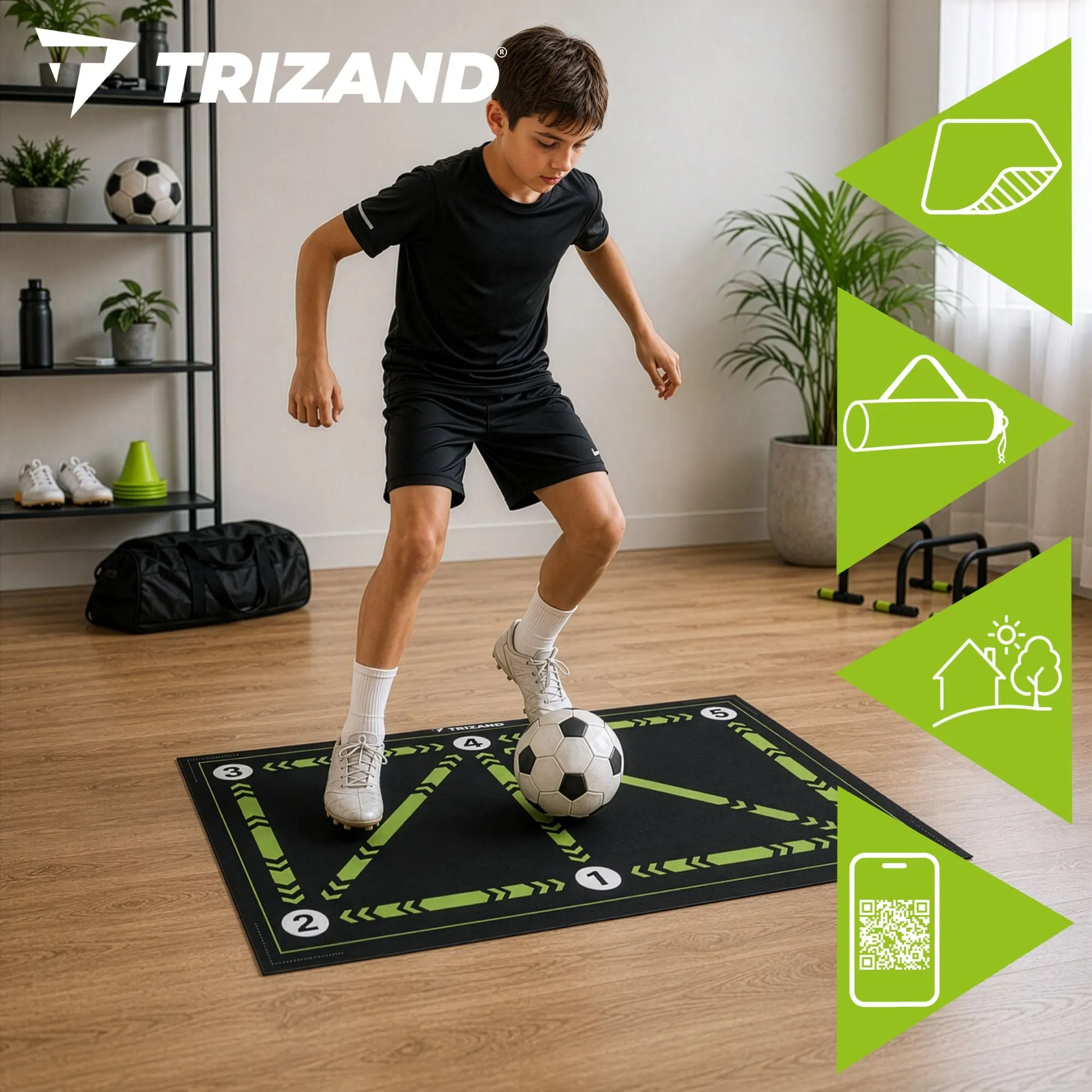 Trizand Fotbollsträningsmatta 90x60 cm – Dribbling & Teknik