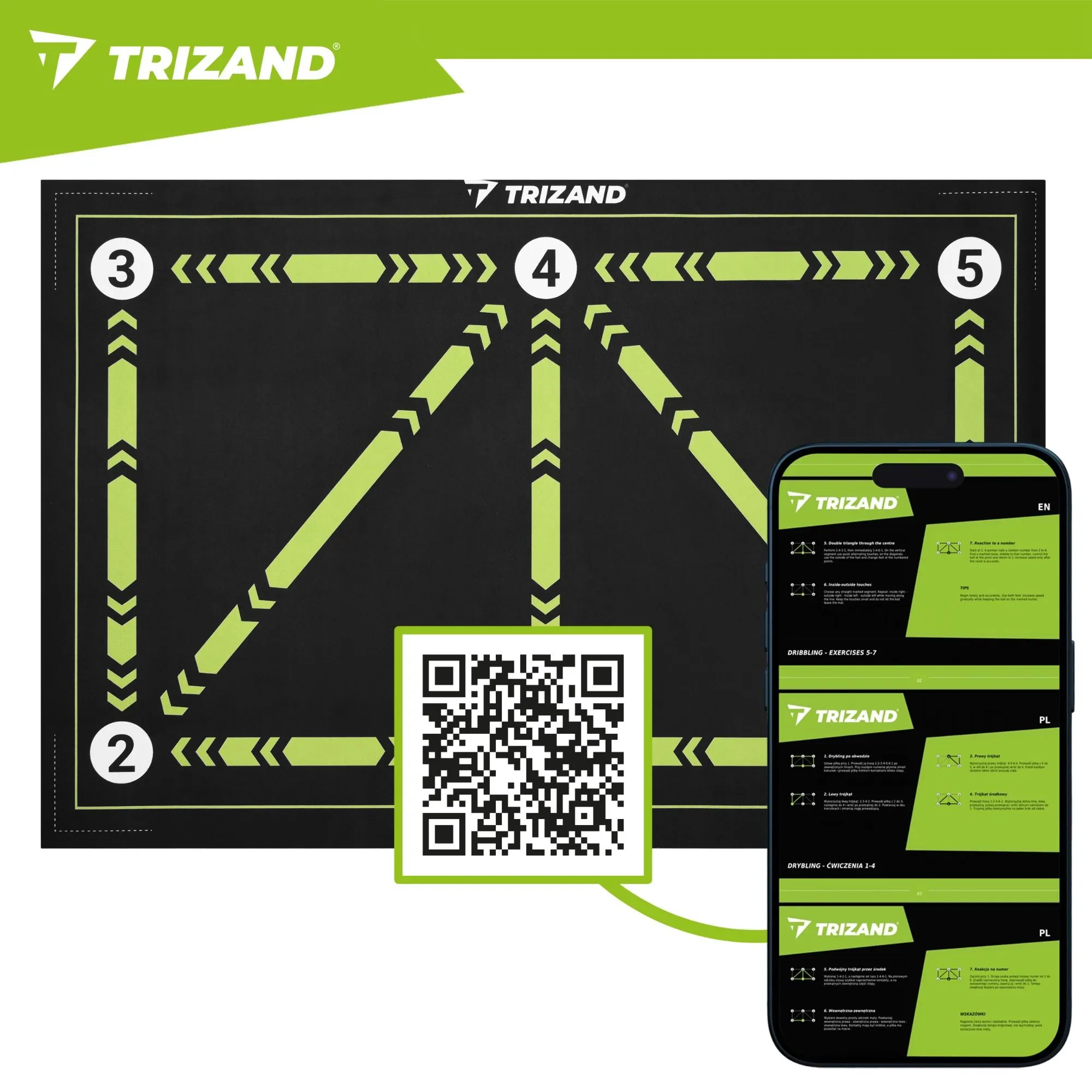 Trizand Fotbollsträningsmatta 90x60 cm – Dribbling & Teknik