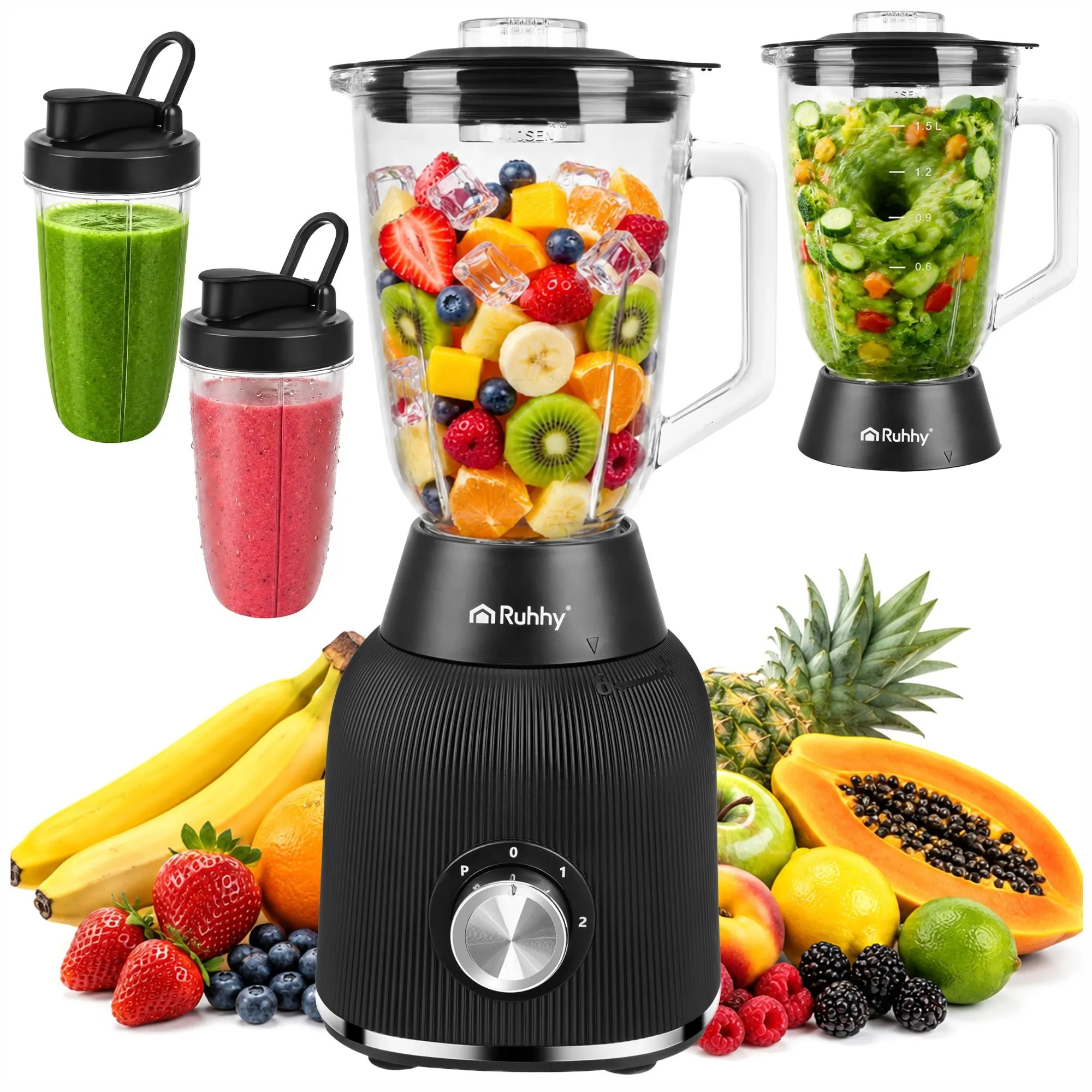 Blender 1200 W med Glasbehållare & 2 Muggar