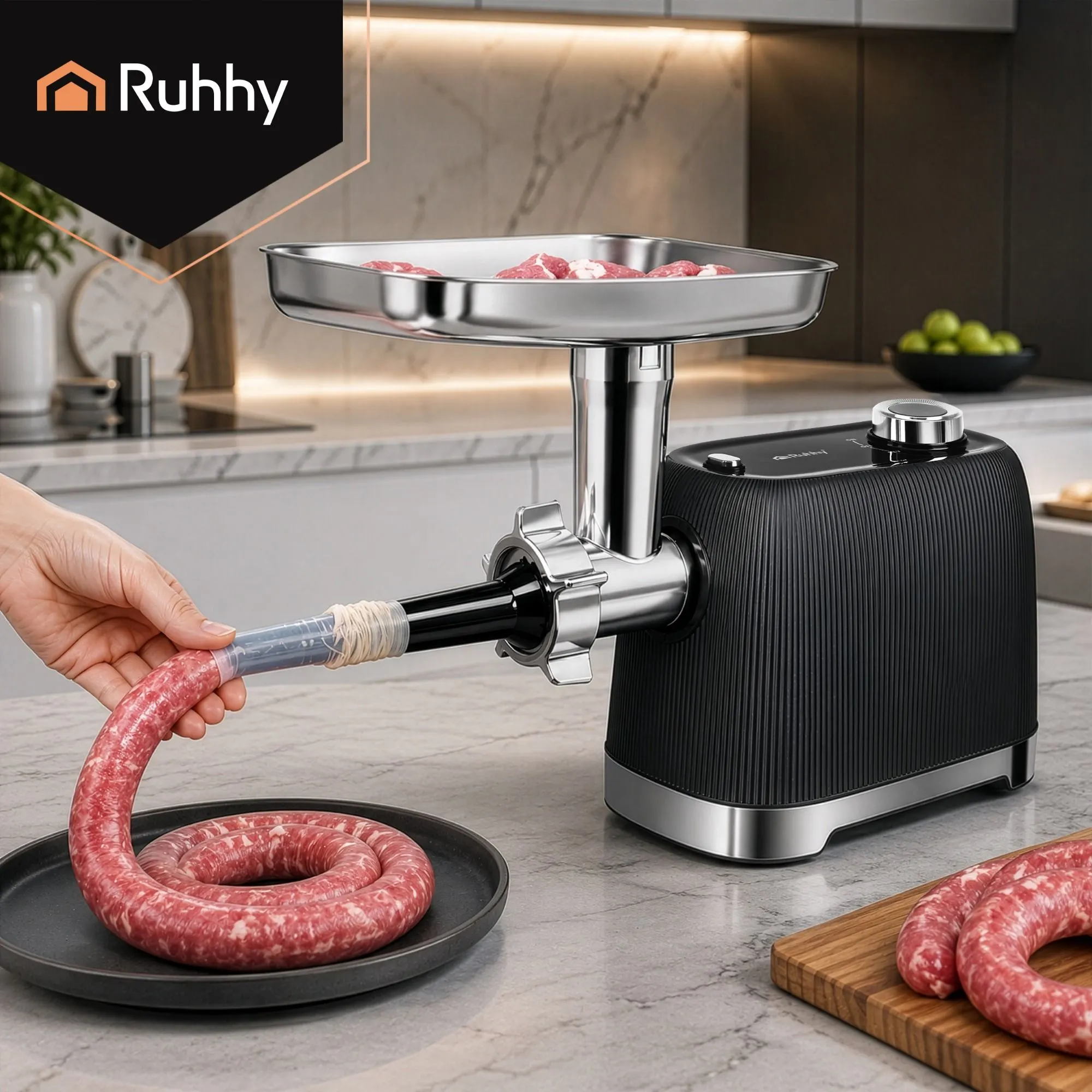 Meat grinder 2400 W – 3 sieves, baking function & sausage accessories