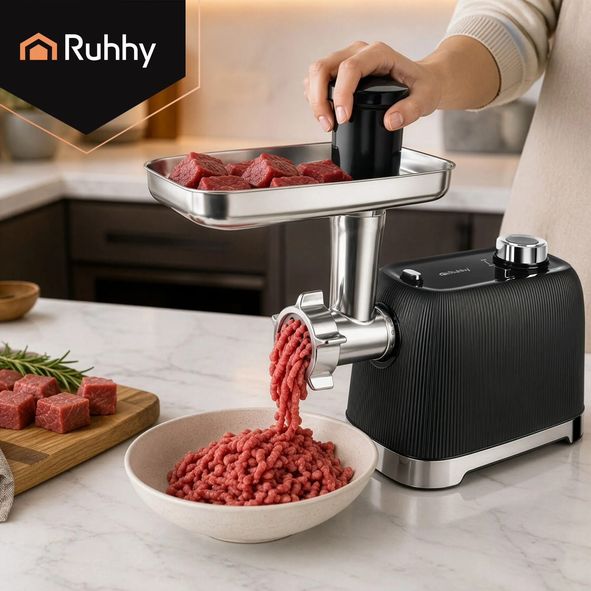 Meat grinder 2400 W – 3 sieves, baking function & sausage accessories