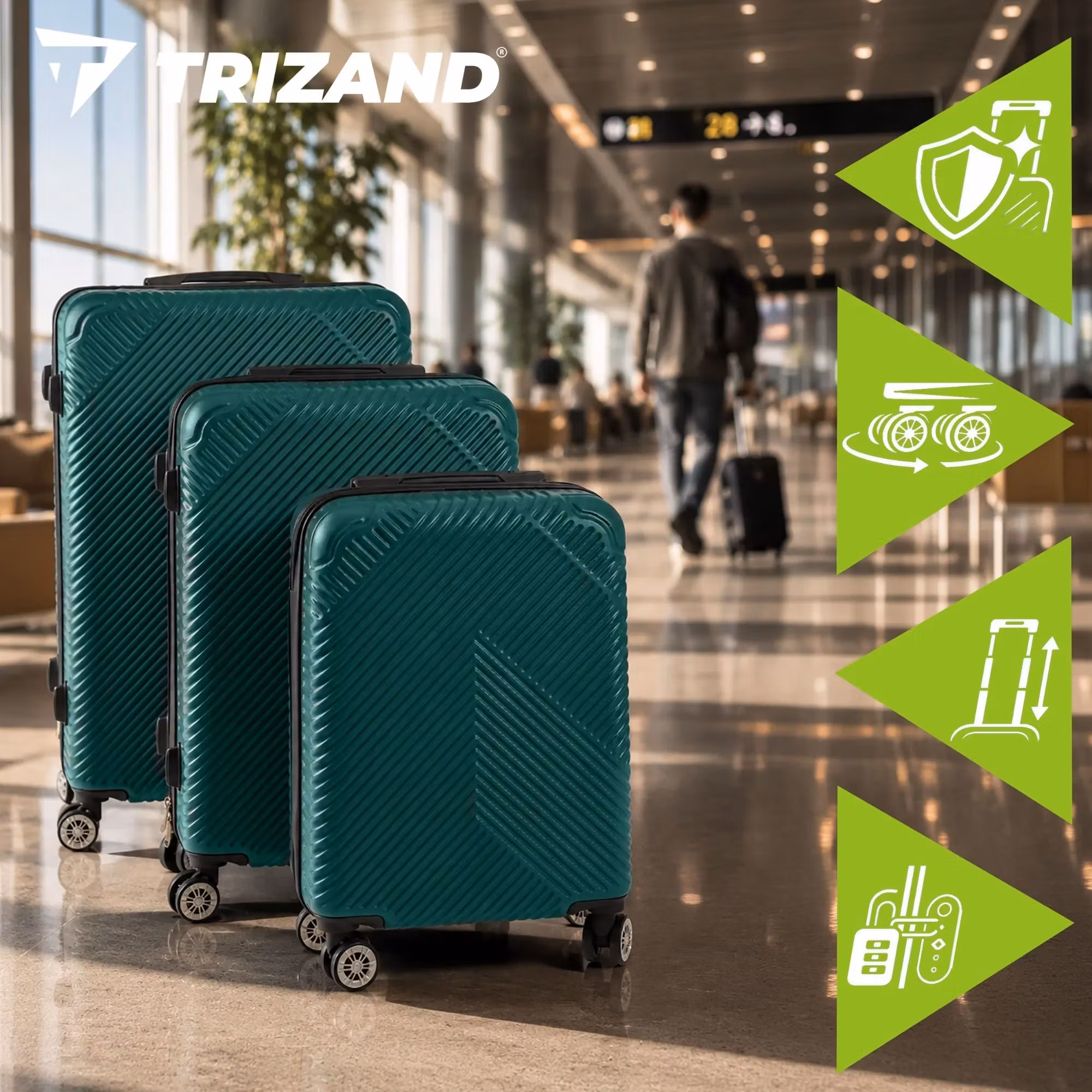 Trizand 3-i-1 Resväskset – Gröna ABS-Väskor med 360° Hjul