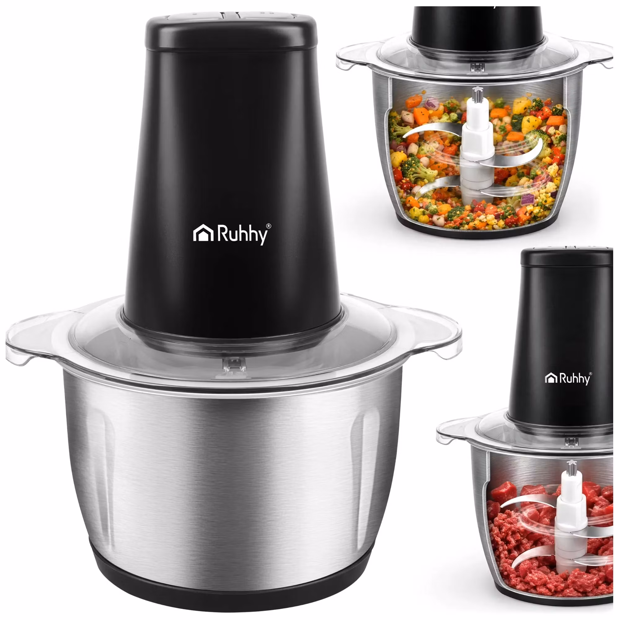 Ruhhy Kökshackare 500 W – 2 L med 4 Rostfria Knivar