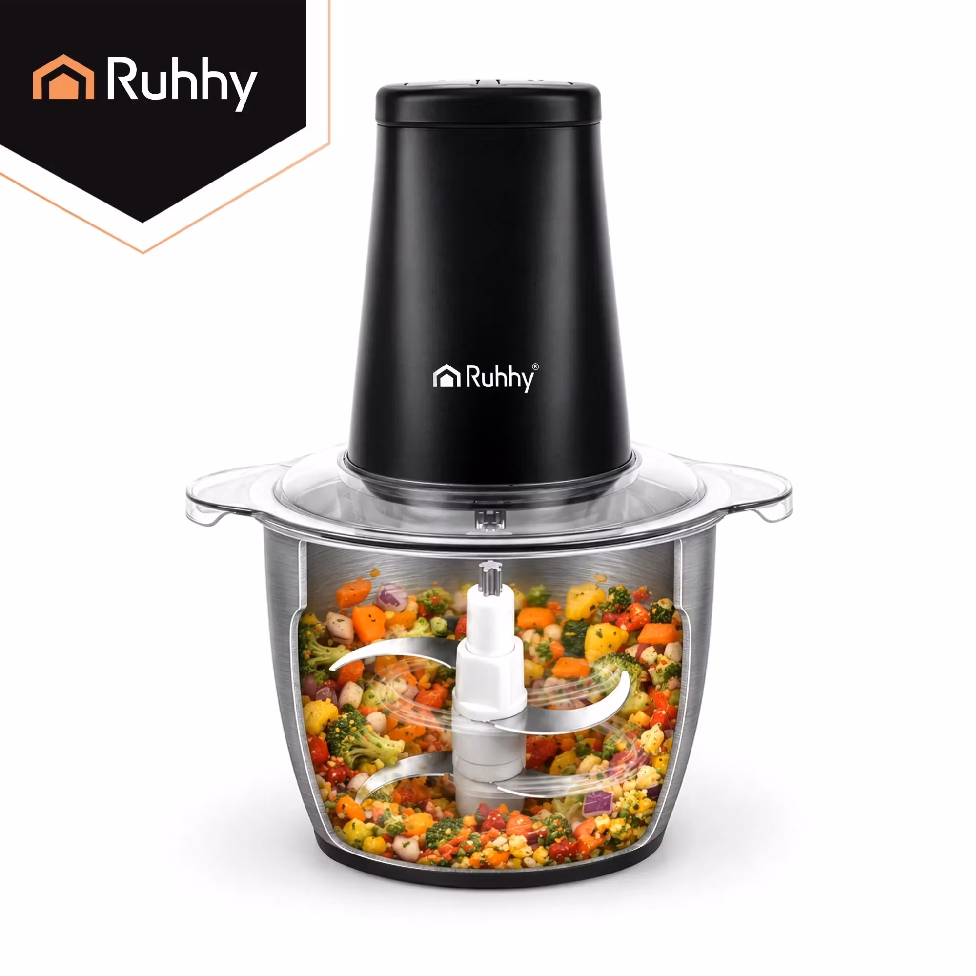 Ruhhy Kökshackare 500 W – 2 L med 4 Rostfria Knivar