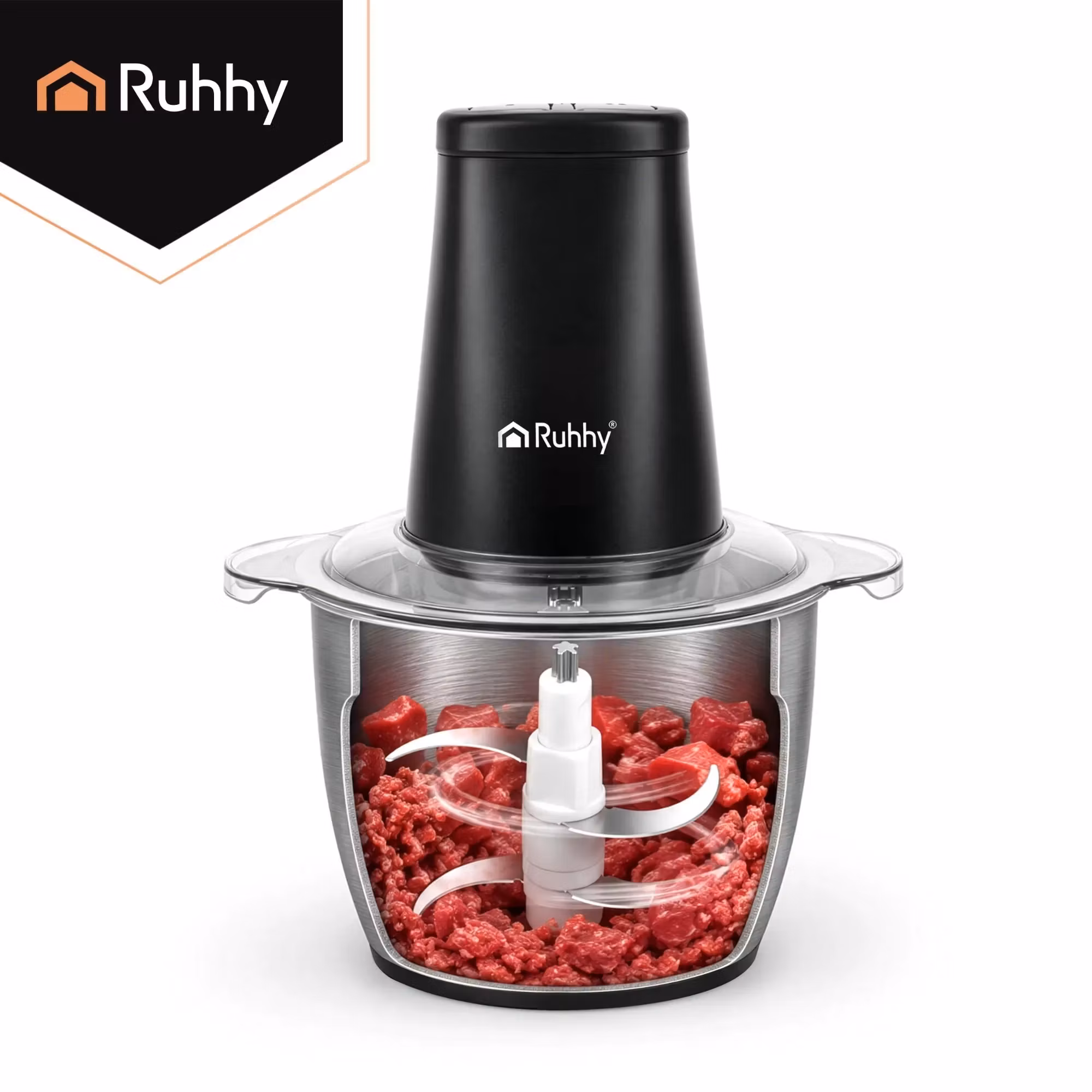 Ruhhy Kökshackare 500 W – 2 L med 4 Rostfria Knivar