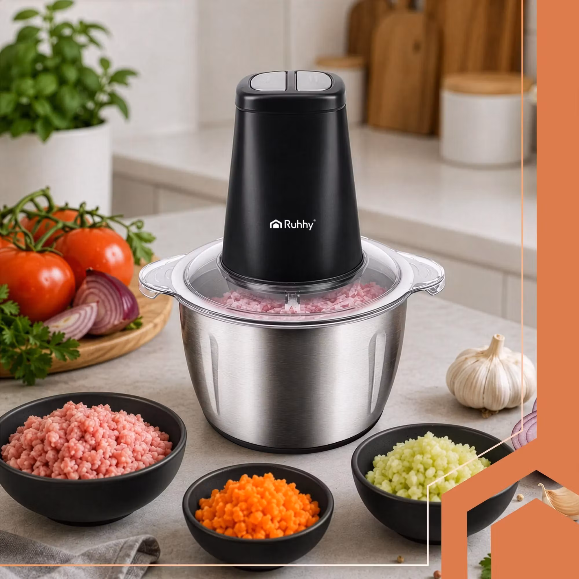 Ruhhy Kökshackare 500 W – 2 L med 4 Rostfria Knivar