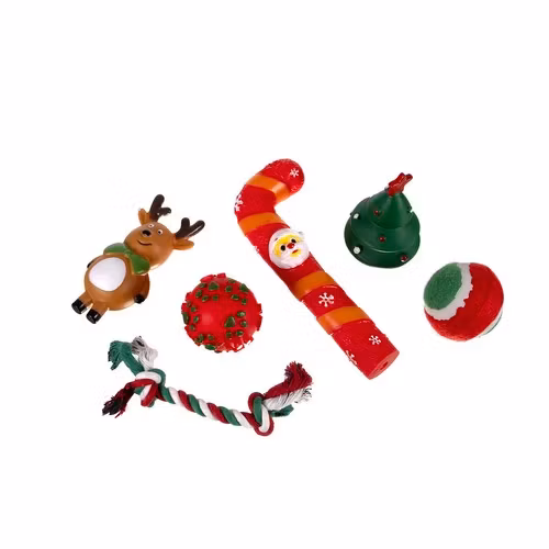 Julklappsset Hund 6 Delar – Hundleksaker med Julmotiv