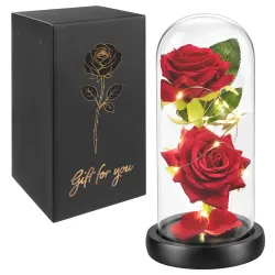 Evig ros i glas med LED – GLIMZ 22 cm, 2 rosor