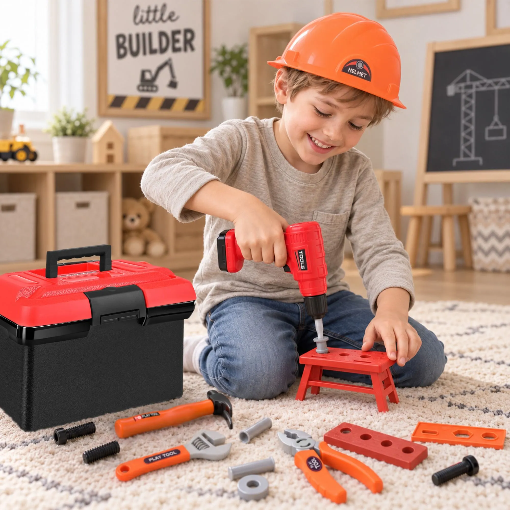Verktygslåda för barn 62 delar med skruvdragare