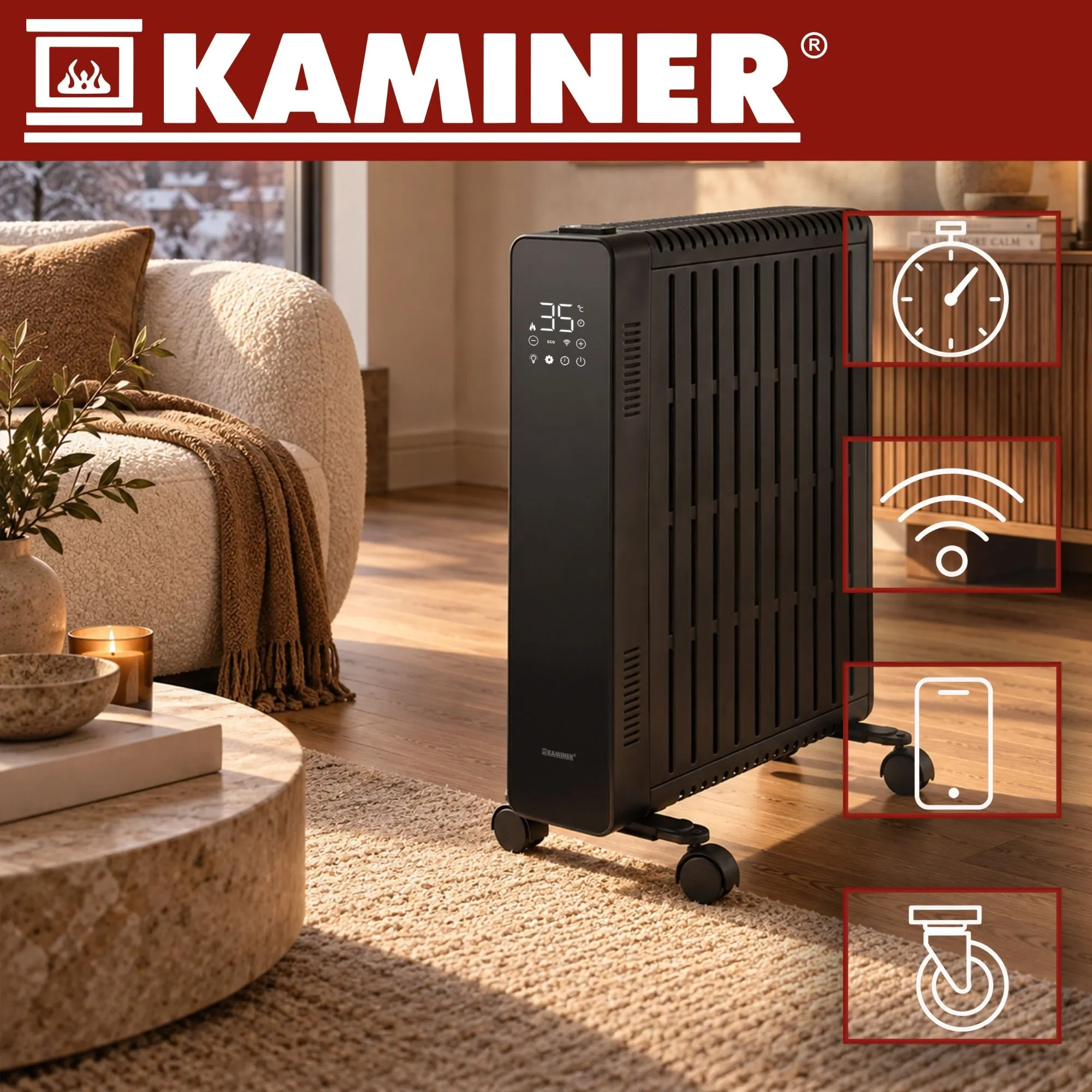 KAMINER Arvell 2500W oljefyllt element med WiFi