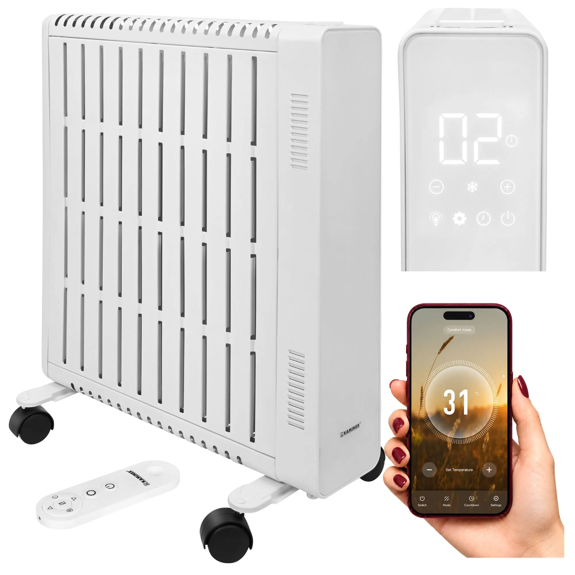 LIEDET Arvell 2500W öljytäytteinen elementti WiFi-yhteydellä – valkoinen