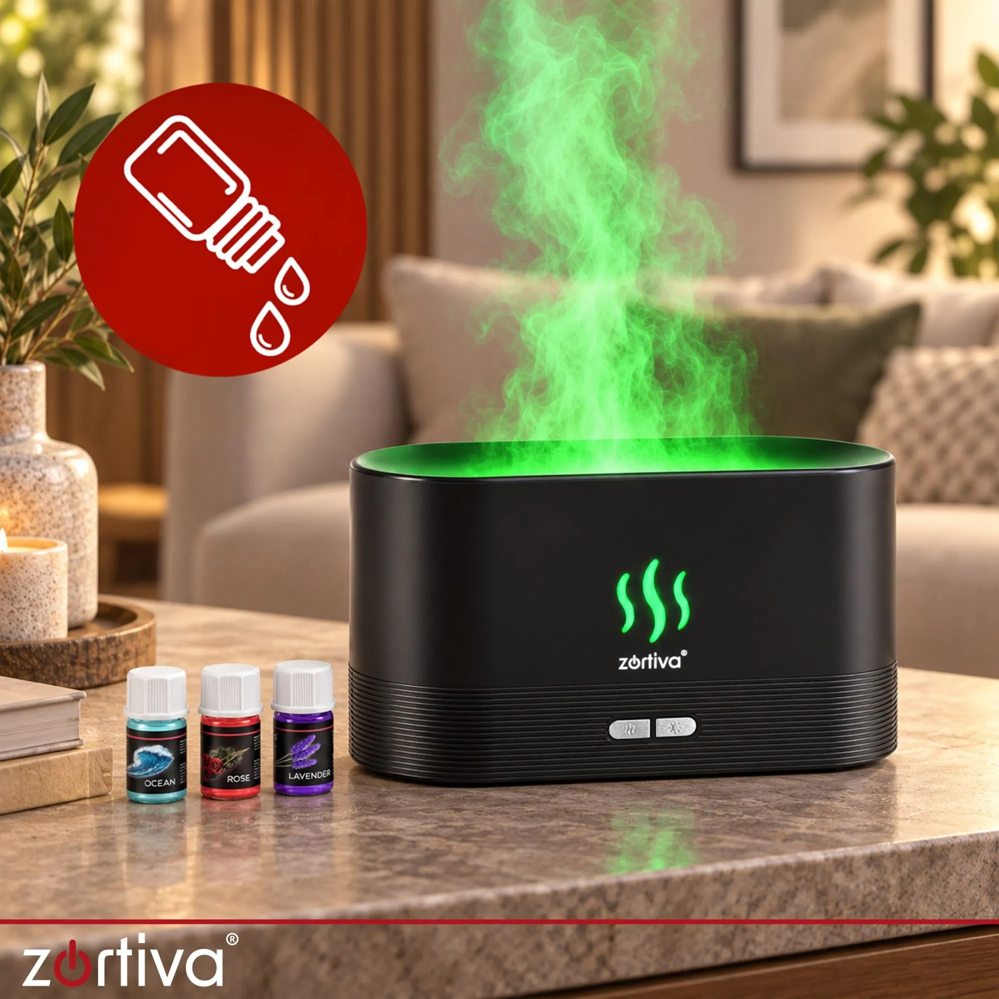 Luftfuktare 180 ml med aromadiffusor och RGB LED flameffekt