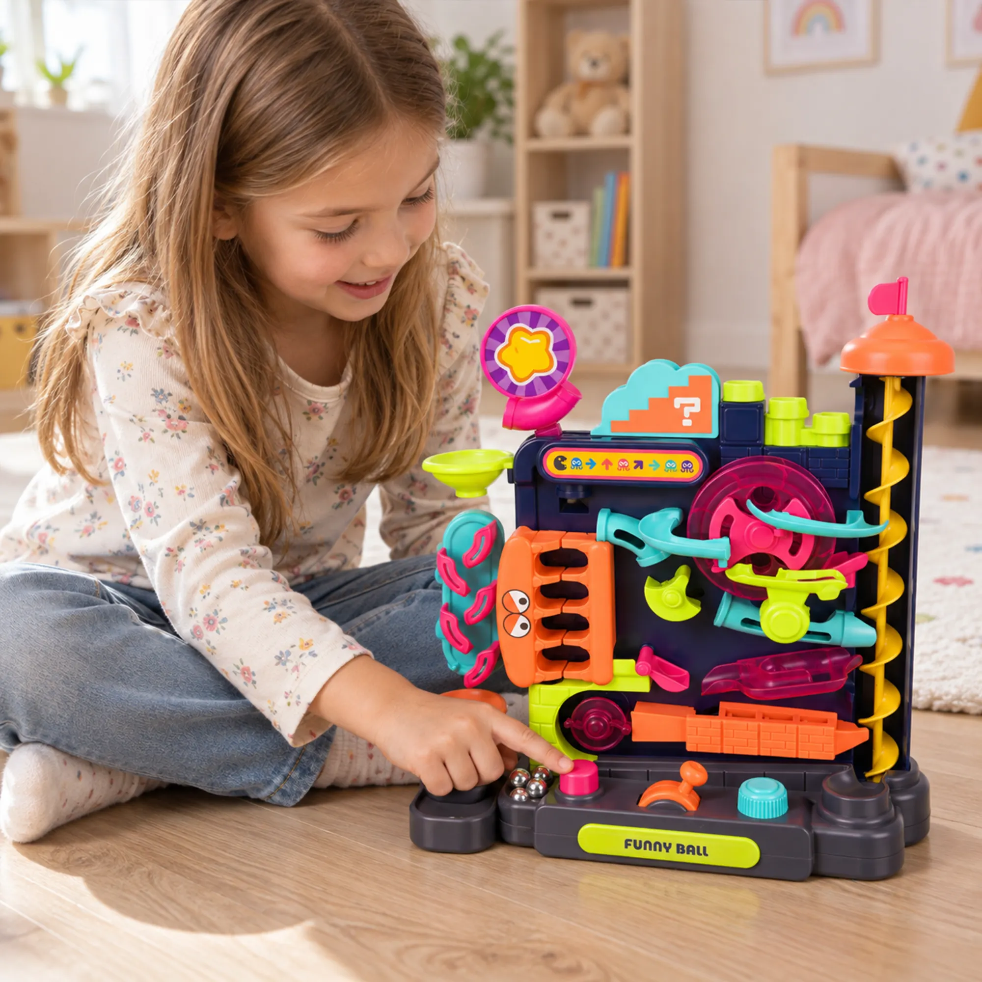 Kugelbahn für Kinder mit Hindernissen – 6 Metallkugeln | Geschicklichkeitsspiel