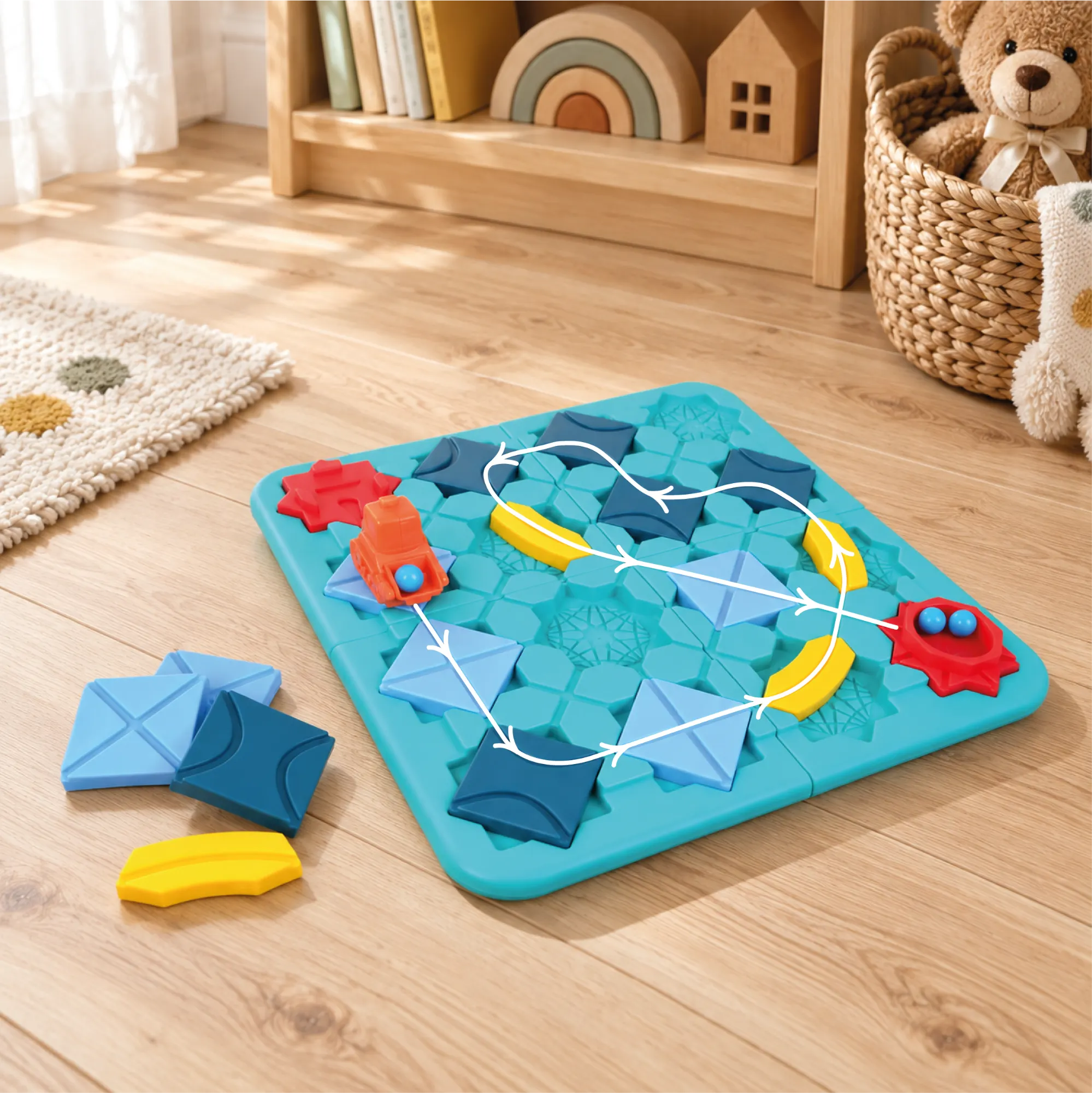 Logic game for kids – Build a track with ramps and vehicles