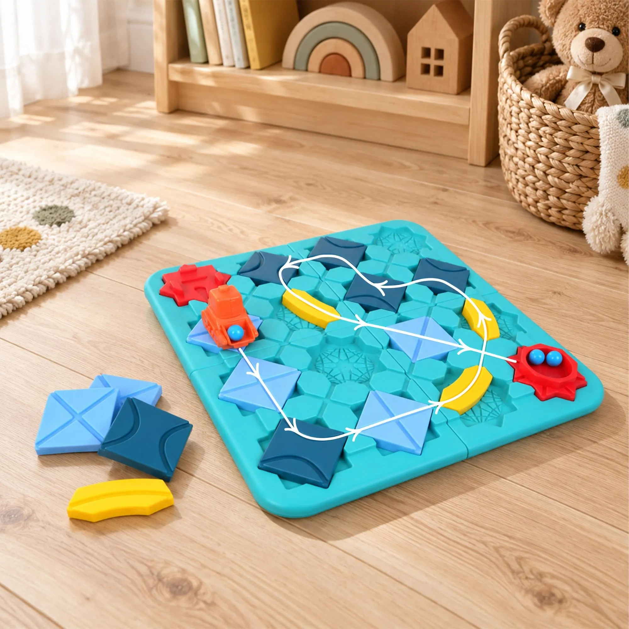 Logic game for kids – Build a track with ramps and vehicles