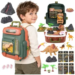 Dinosaur set in backpack – 5 dinosaurs, volcano and egg