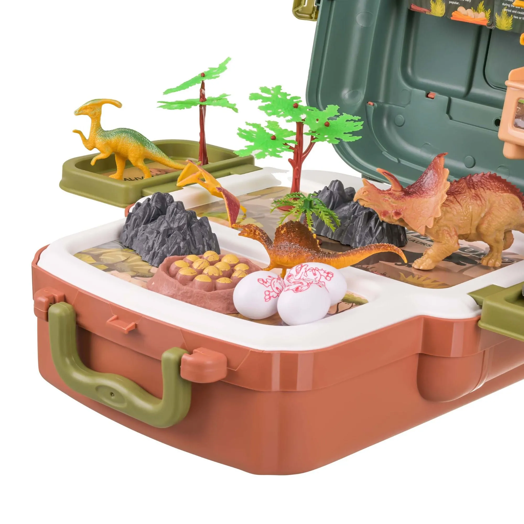 Dinosaur set in backpack – 5 dinosaurs, volcano and egg