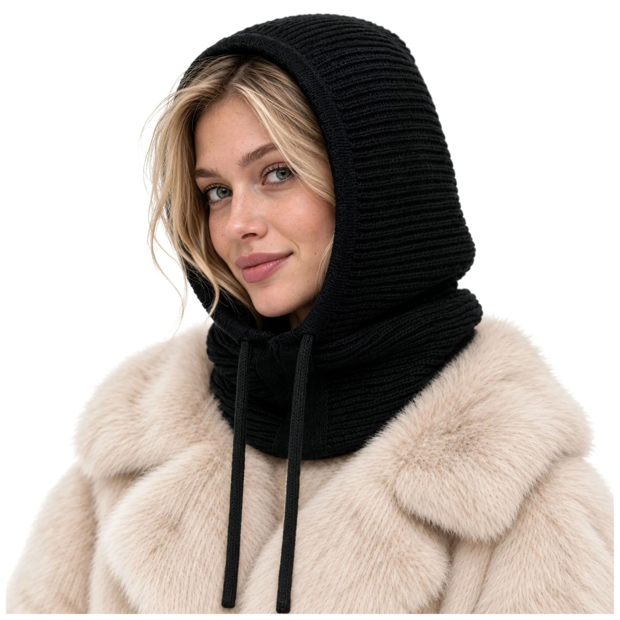 3-in-1 balaklava, naisten musta - huppu villalla