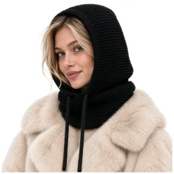 3-in-1 Sturmhaube für Damen, schwarz – Kapuze mit Wolle