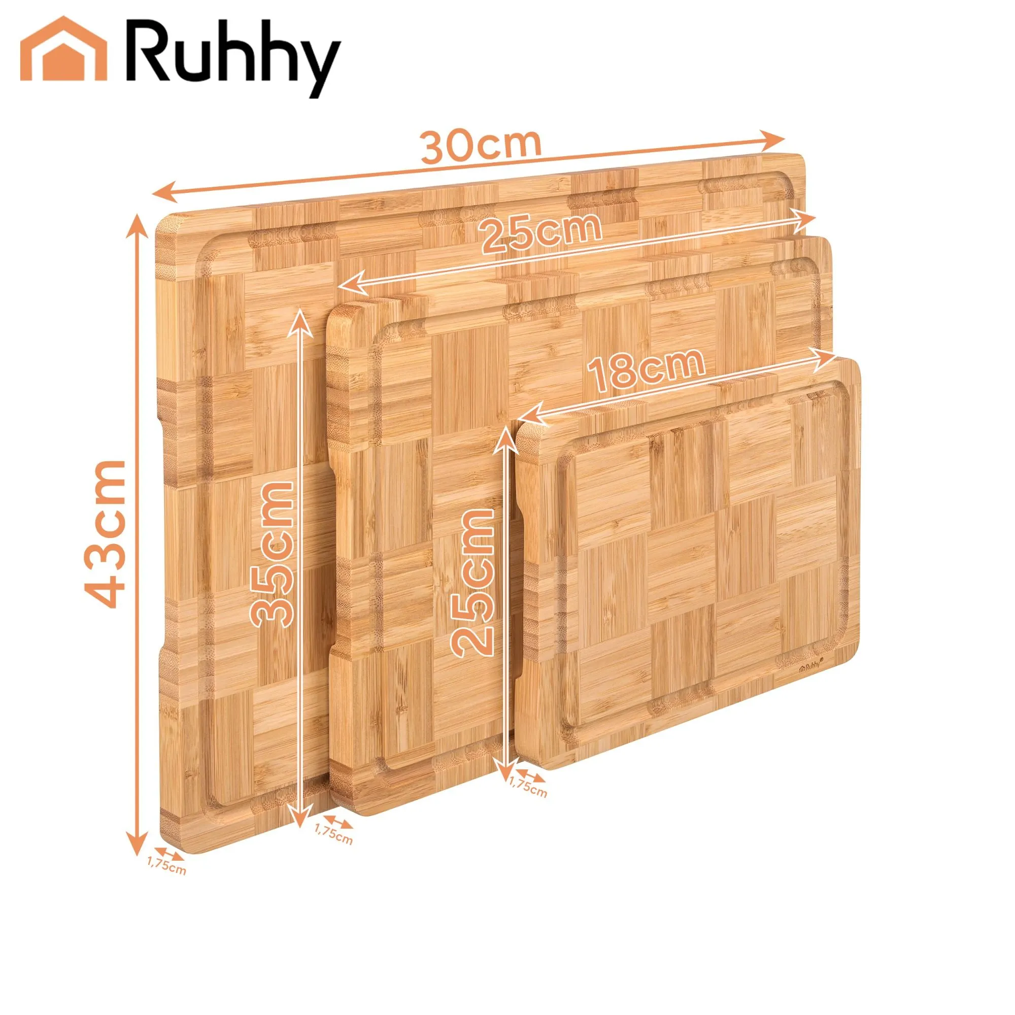 3er-Pack Bambus-Schneidebretter von RUHHY – Holzschneidebretter für die Küche