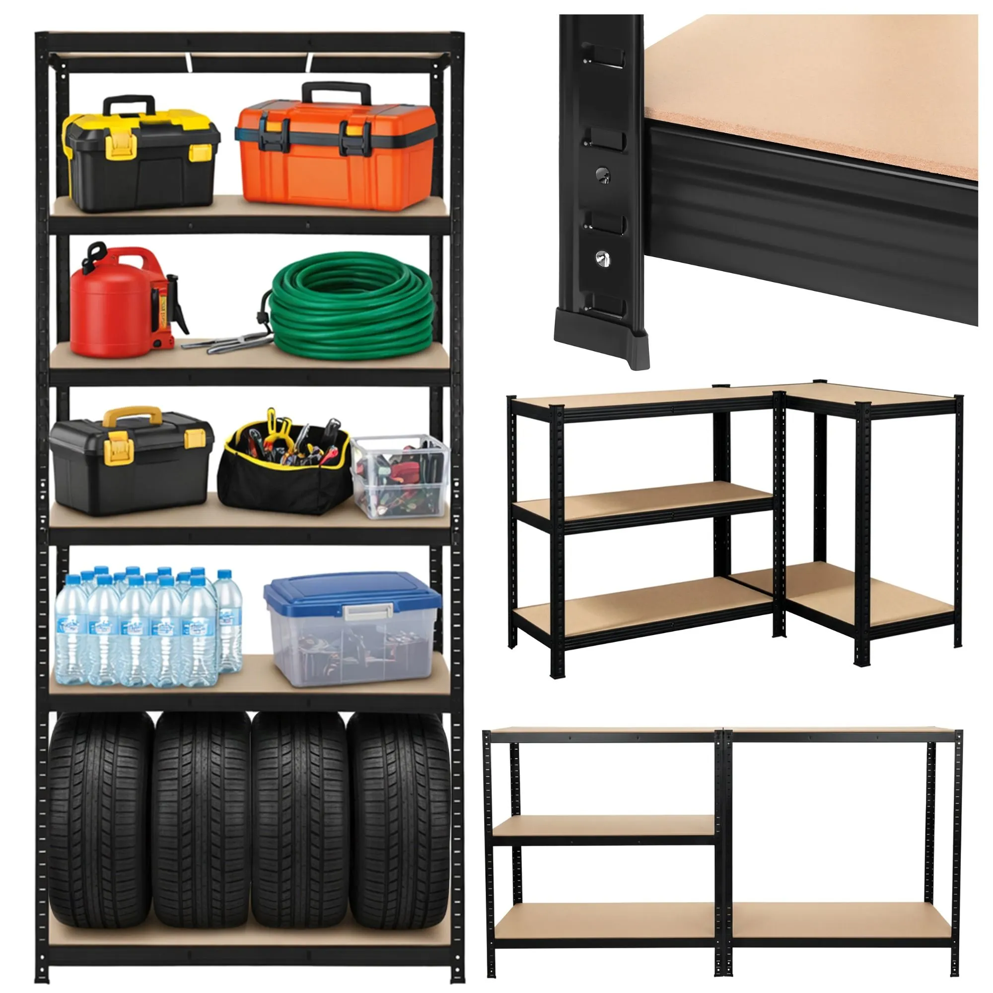 Lagerhylla 222,5x100x45 cm – svart metallhylla med 5 hyllplan, 1000 kg