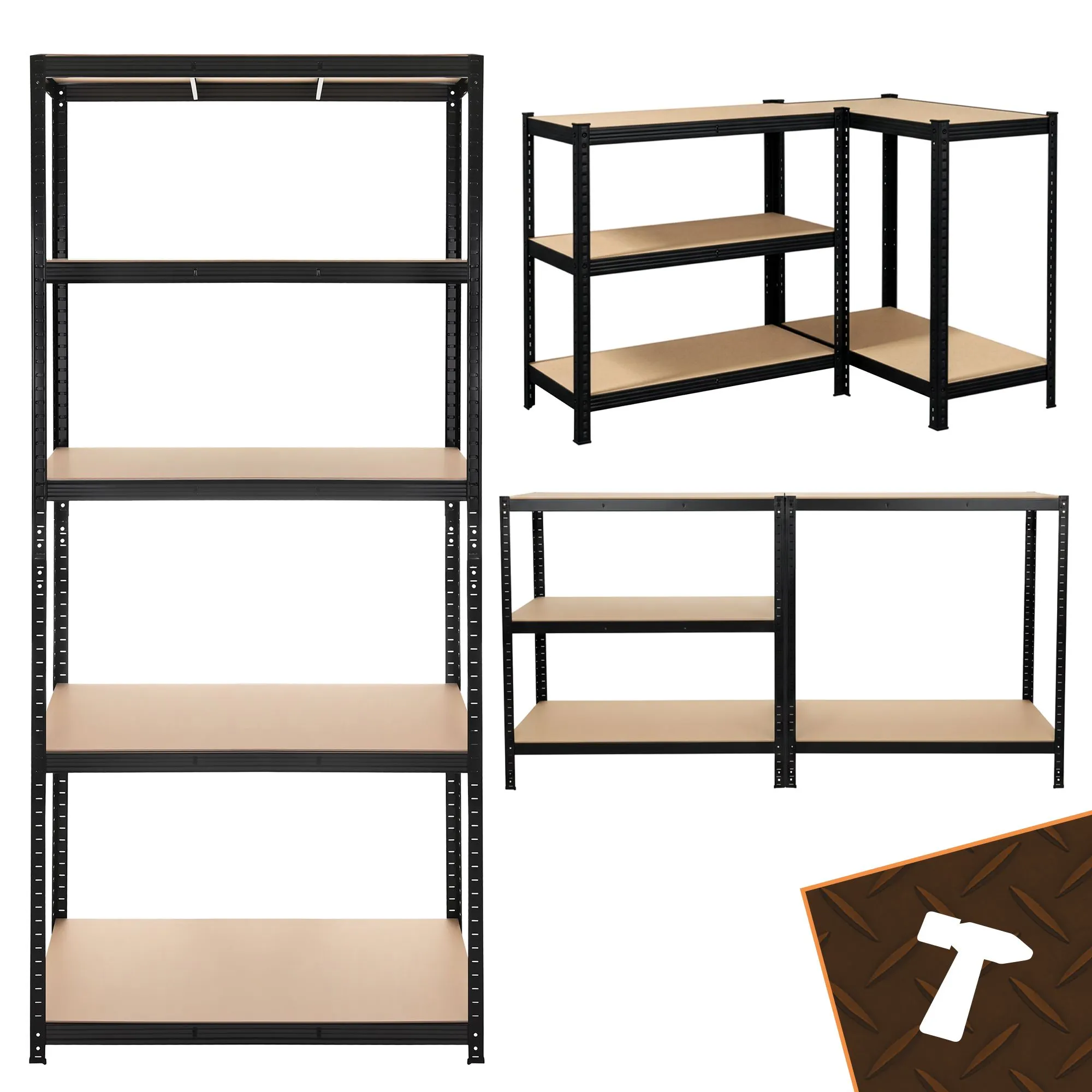 Lagerhylla 222,5x100x45 cm – svart metallhylla med 5 hyllplan, 1000 kg