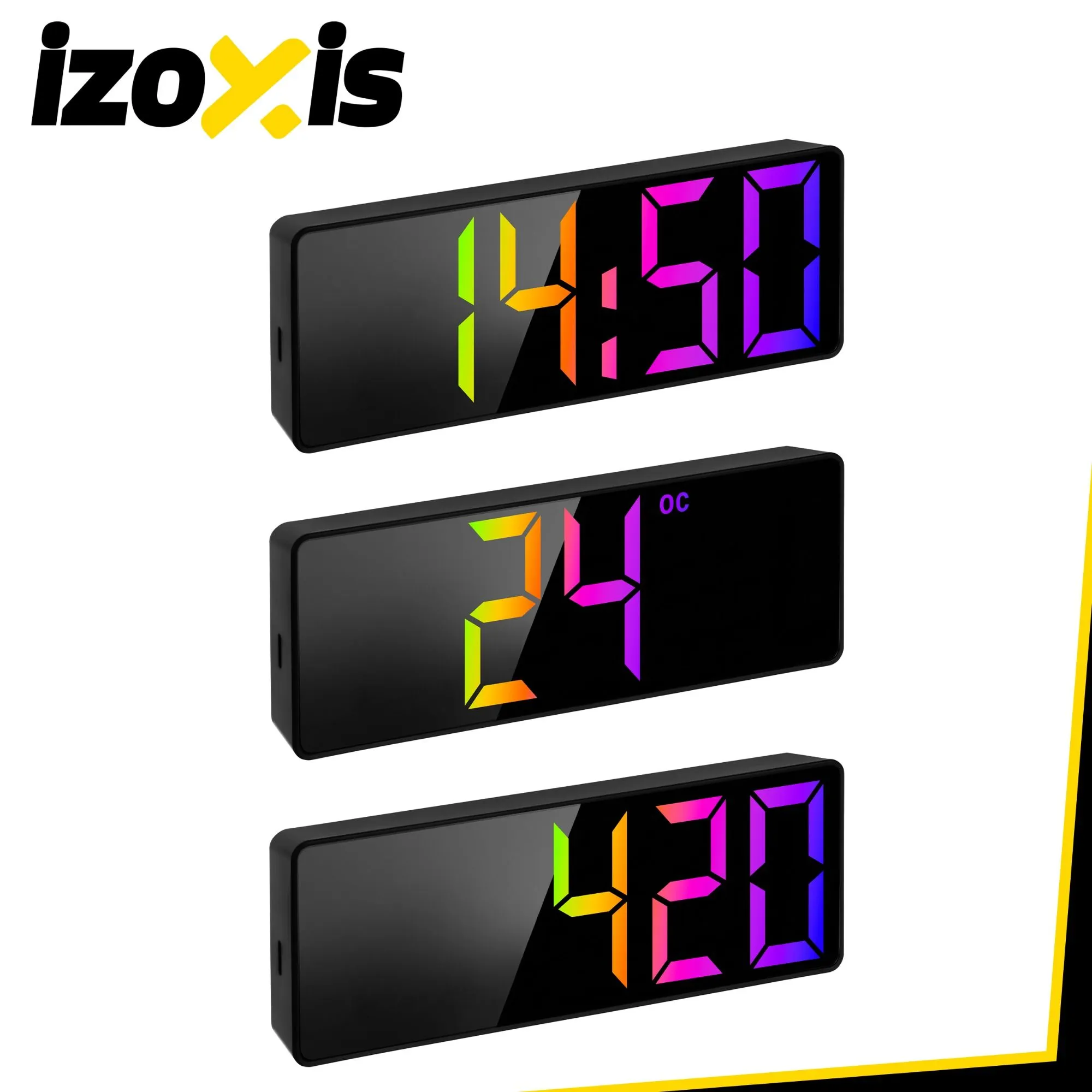LED-väckarklocka med temperatur – färgdisplay, alarm, snooze, USB och batteri