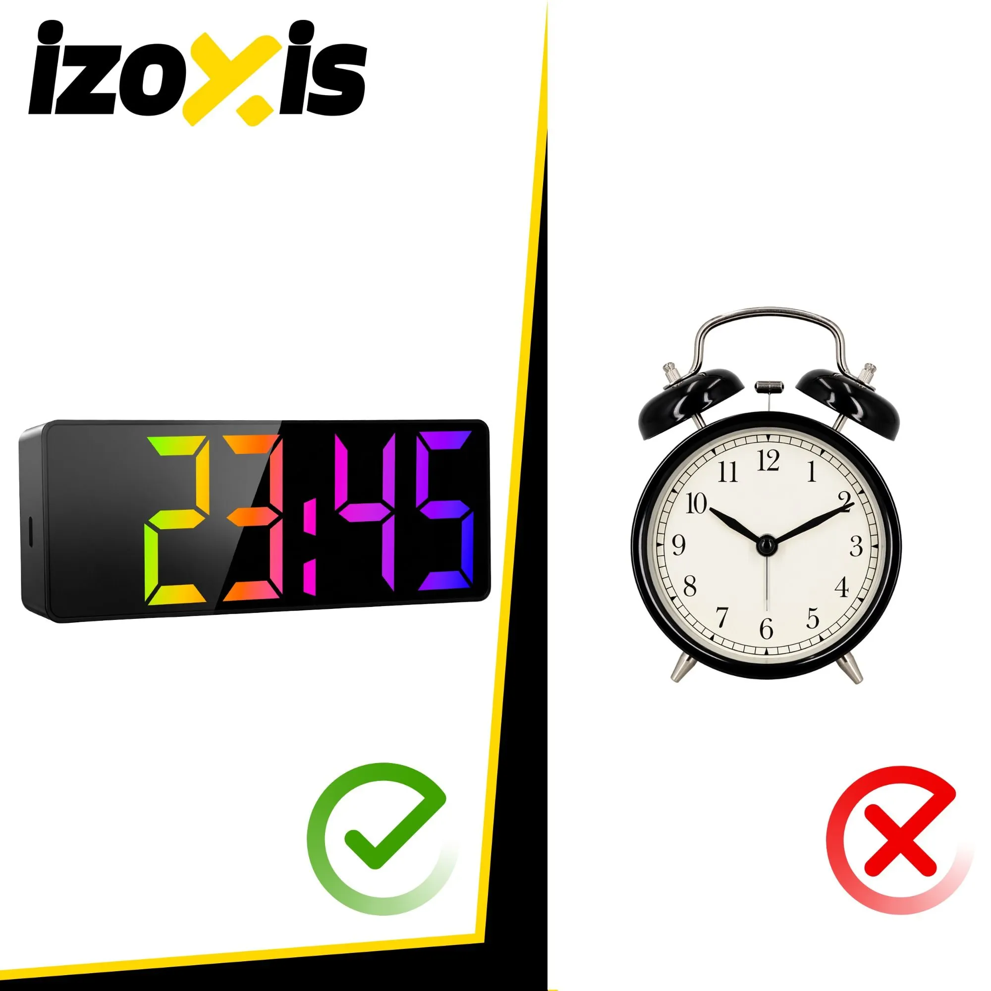 LED-väckarklocka med temperatur – färgdisplay, alarm, snooze, USB och batteri