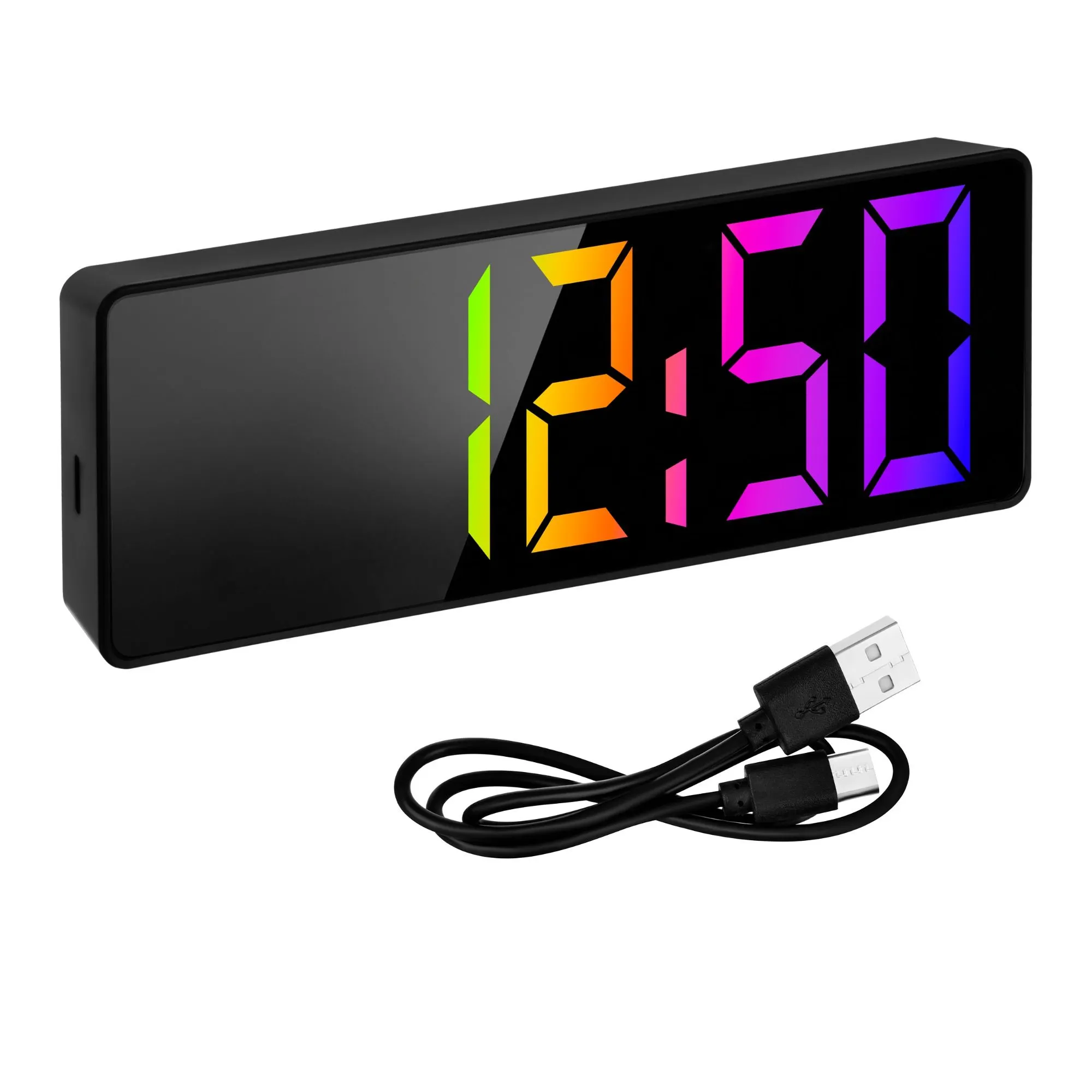 LED-väckarklocka med temperatur – färgdisplay, alarm, snooze, USB och batteri