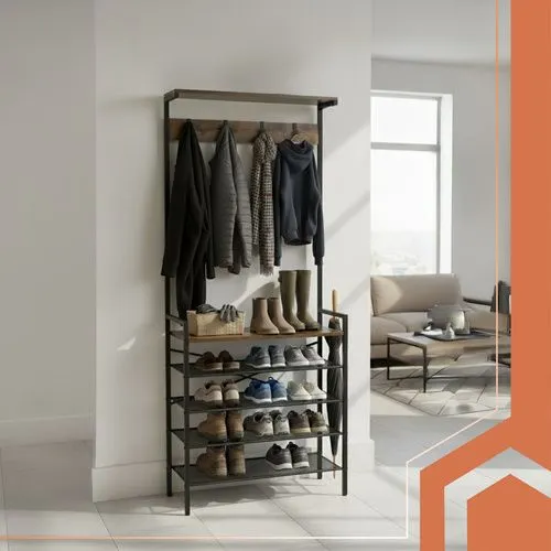 Hallhylla med klädhängare 183,5 cm – 4 hyllor och 5 krokar