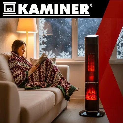 Kolonnvärmare – elektrisk värmare på 2000 W med öppen spis-effekt + fjärrkontroll