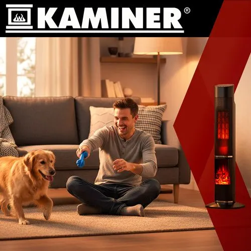 Kolonnvärmare – elektrisk värmare på 2000 W med öppen spis-effekt + fjärrkontroll