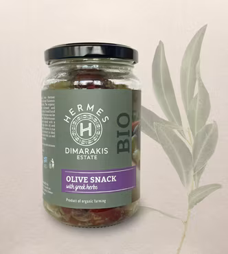 Örtmarinerade, blandade oliver. Ekologiska, utan lag.