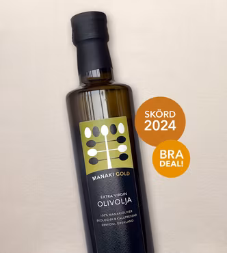 Manaki Gold extra virgin olivolja. 500 ml från skörden 2024.