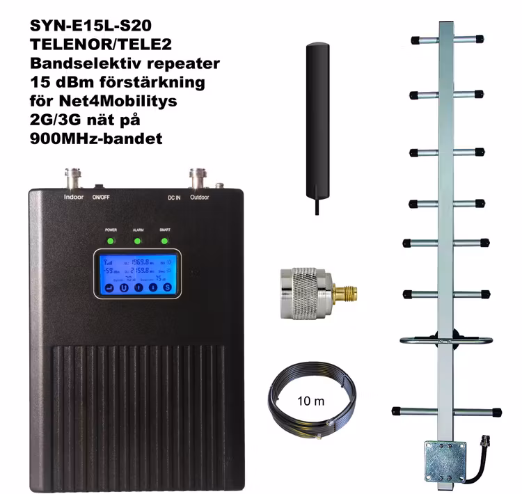 Paket för Telenor/Tele2 +15dBm med mini-inomhusantenn 900Mhz, 10m lågförlustkabel