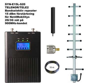Paket för Telenor/Tele2 +15dBm med mini-inomhusantenn 900Mhz, 10m lågförlustkabel