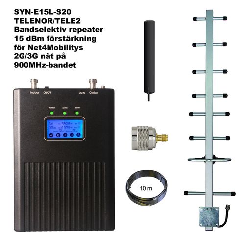 Paket för Telenor/Tele2 +15dBm med mini-inomhusantenn 900Mhz, 10m lågförlustkabel