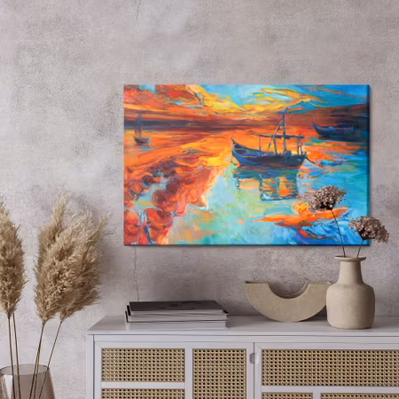 Canvastavla - Painted boats in the sea